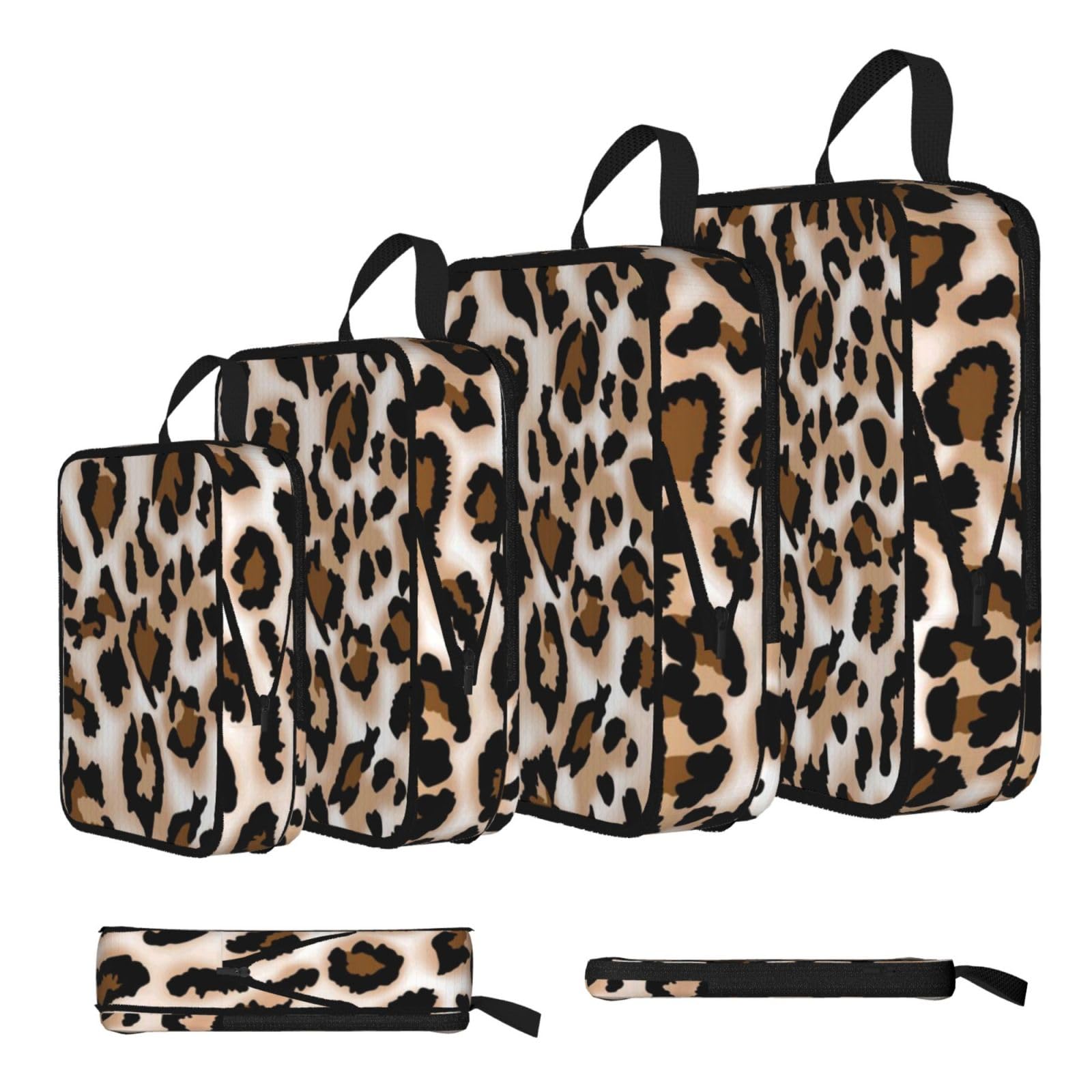 Leopard Print Print 4 Set Compression Packing Cubes For Suitcases,Expandable Storage Bags Organizers