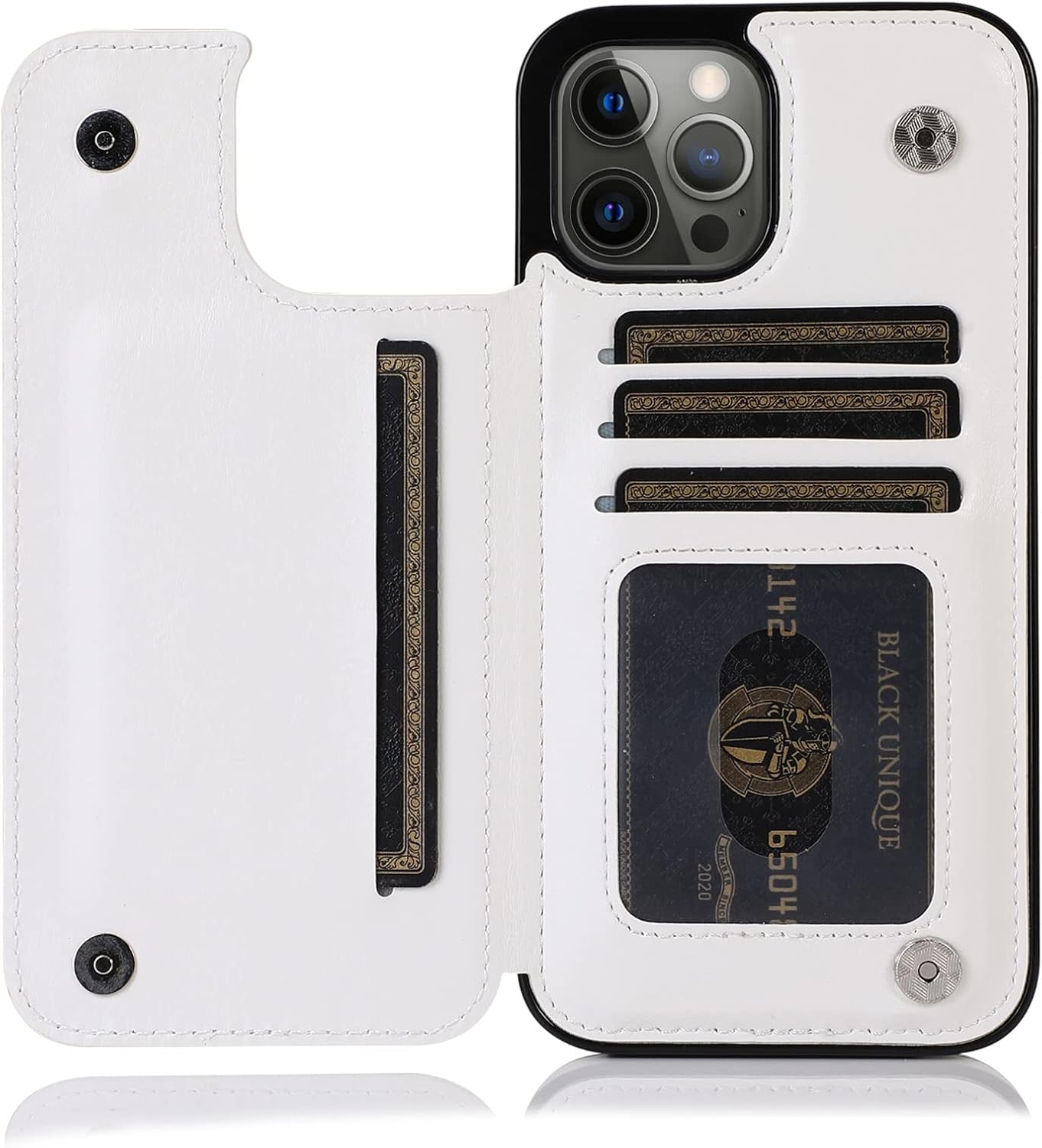 Wallet Case for iPhone 14 Pro Max/14 Pro/14 Plus/14,[4 Card Slots][Stand Feature] PU Leather Flip Double Magnetic Buttons Shockproof Cover Case-Minimal Design & Slim Form