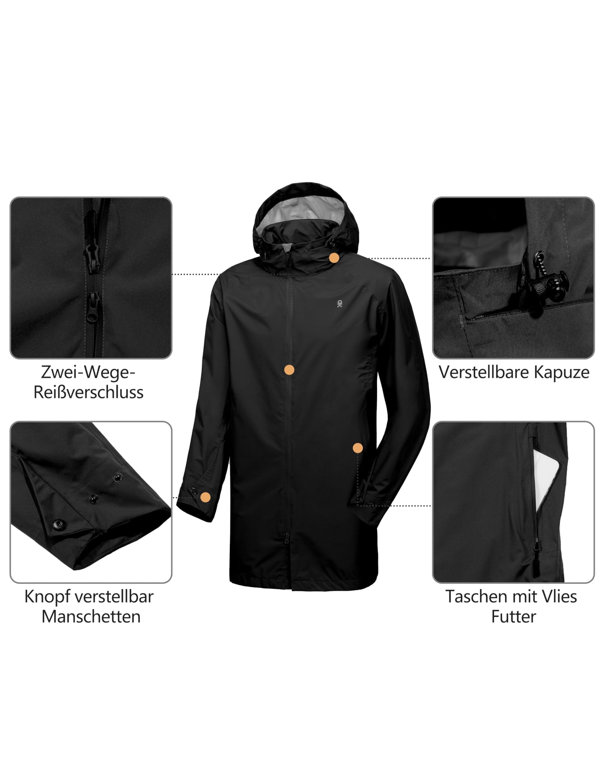 Little Donkey Andy Regenjacke Herren Wasserdicht Atmungsaktive Regenjacke Leichte Winddicht Outdoor leichte Regen Shell Berg Windbreaker langer Mantel für Wandern, Golf, Reisen