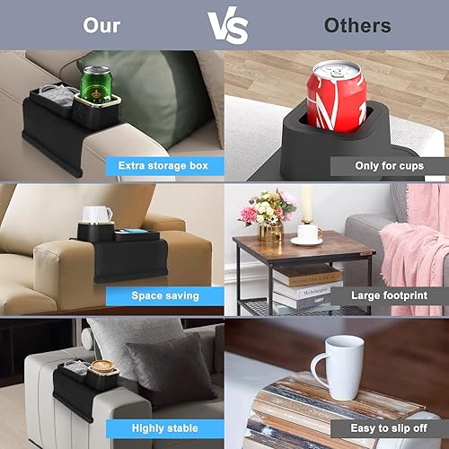 Miniatura 6 de Bandeja para portavasos de sofá, de silicona, antideslizante y antiderrames, con soporte para bebidas, mesa de brazo para taza de café, control