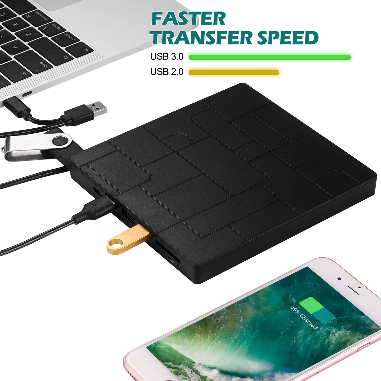 Grabadora de DVD Tipo c Unidad óptica móvil USB3.0 Tarjeta multipuerto Unidad óptica Externa de Interfaz Dual