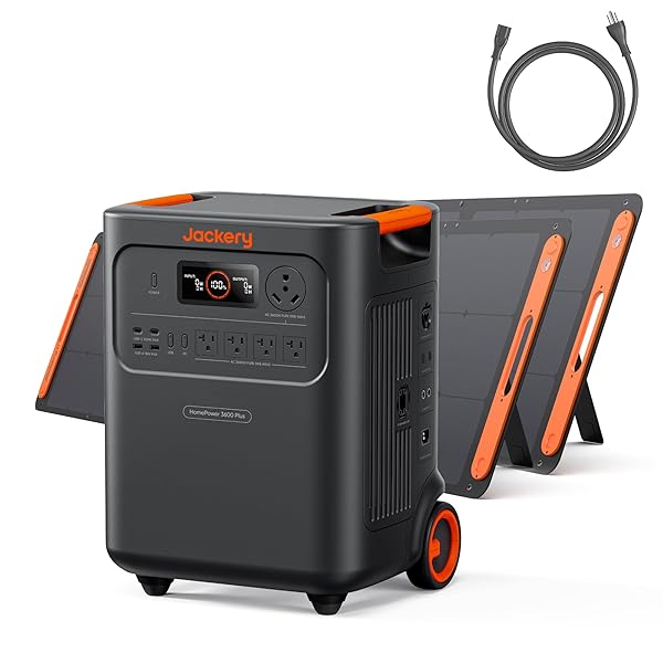 Jackery HomePower 3600 Plus Portable Power Station with 2x 200W Solar Panels, 3600W AC Output, 3584Wh LFP Solar Generator, Expandable up to 43kWh, Essential Home Backup for Home Use, Emergencies, RV