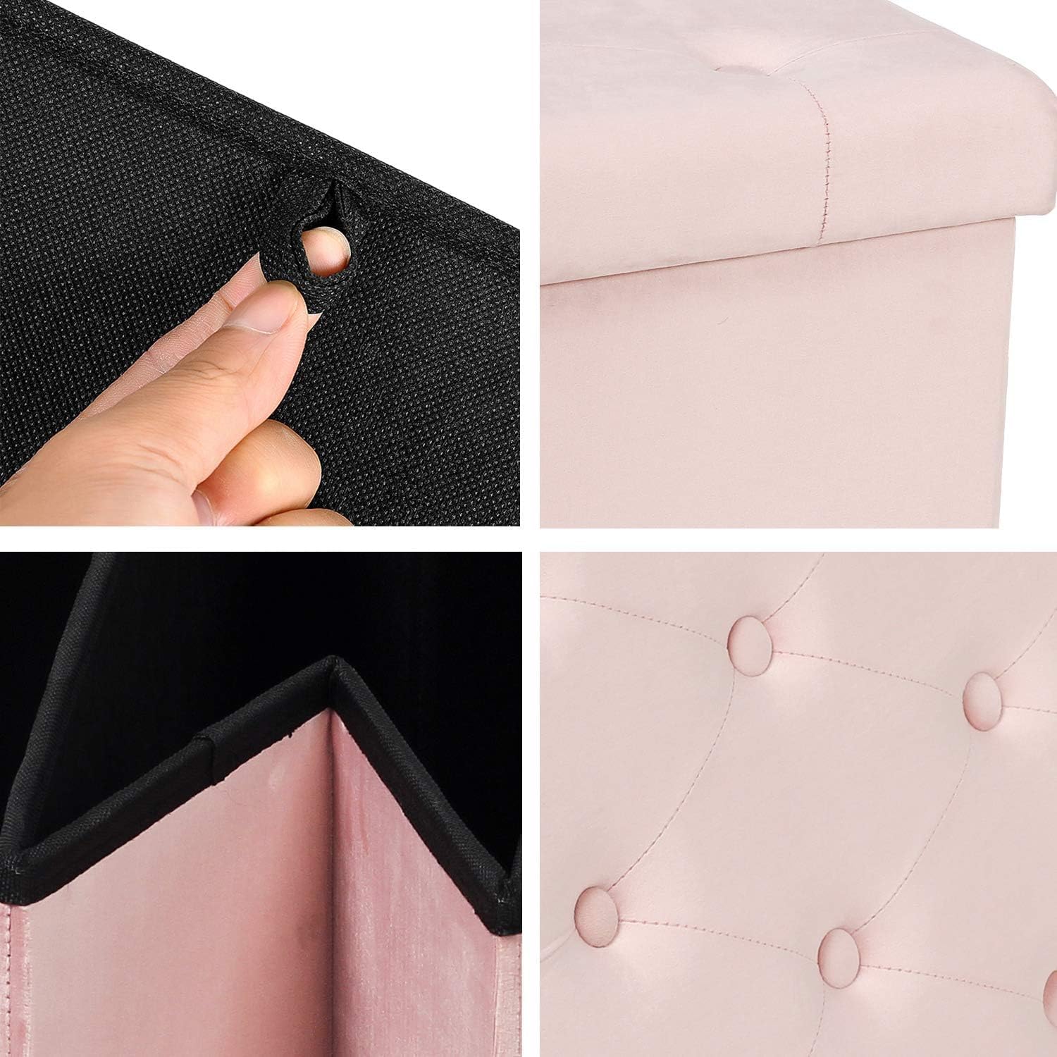 Bonlife Sitzbank mit Stauraum,Faltbarer Hocker,Aufbewahrungsbox Fußhocker Samttuch,Falthocker Sitzbänke Truhen,Rosa,80x40x40cm