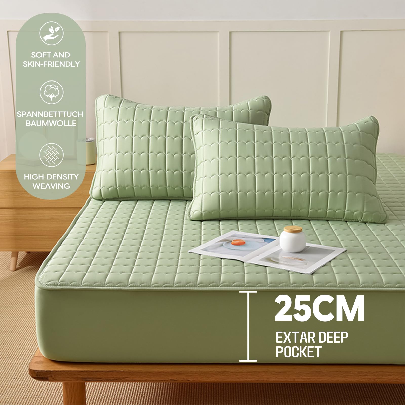 Spannbettlaken 200x220 Khaki Baumwolle Großes Doppelbett