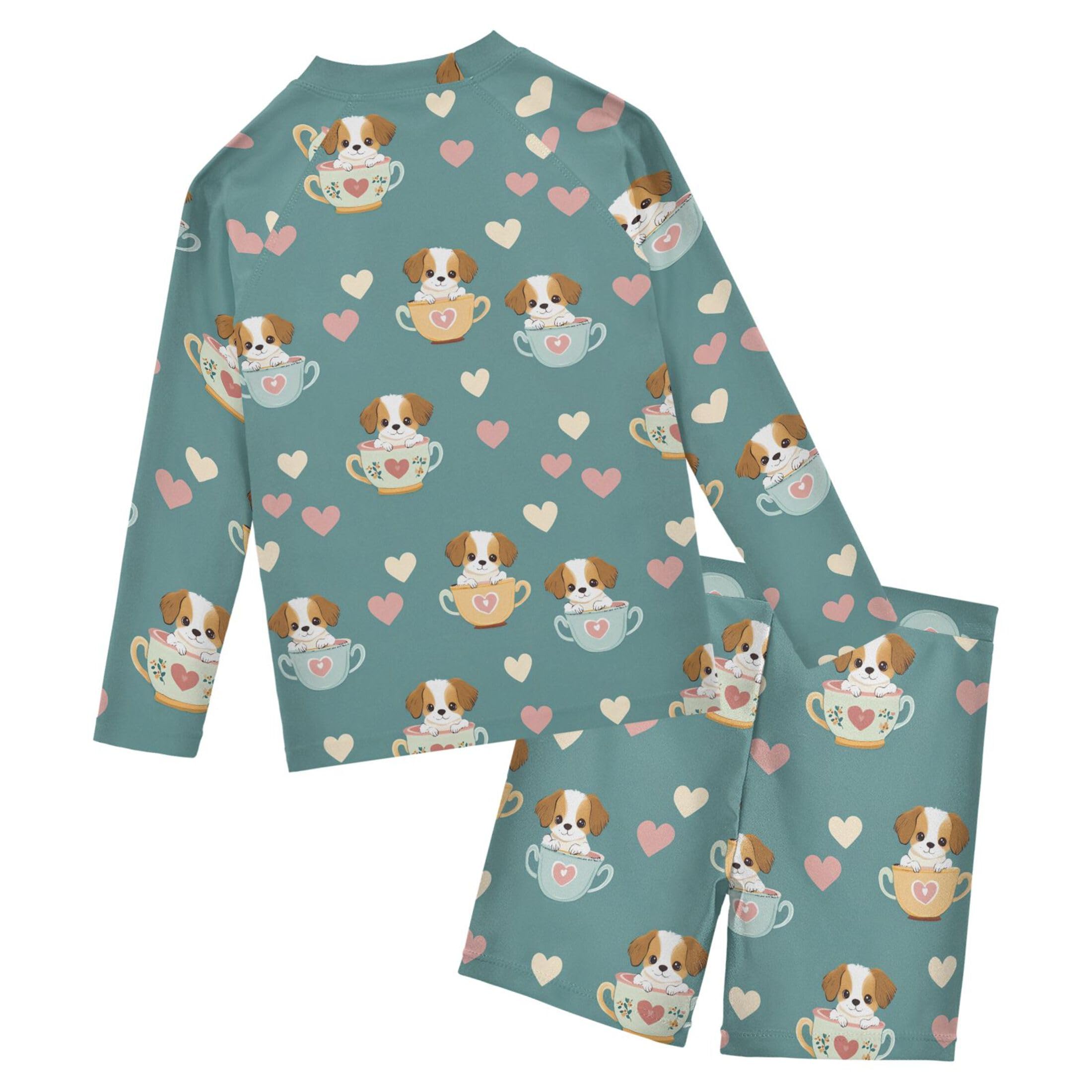 Cute Dog Teacup Baby Boys' Toddler Long Sleeved Rashguard Swim Bathing Suit Set B0404650
