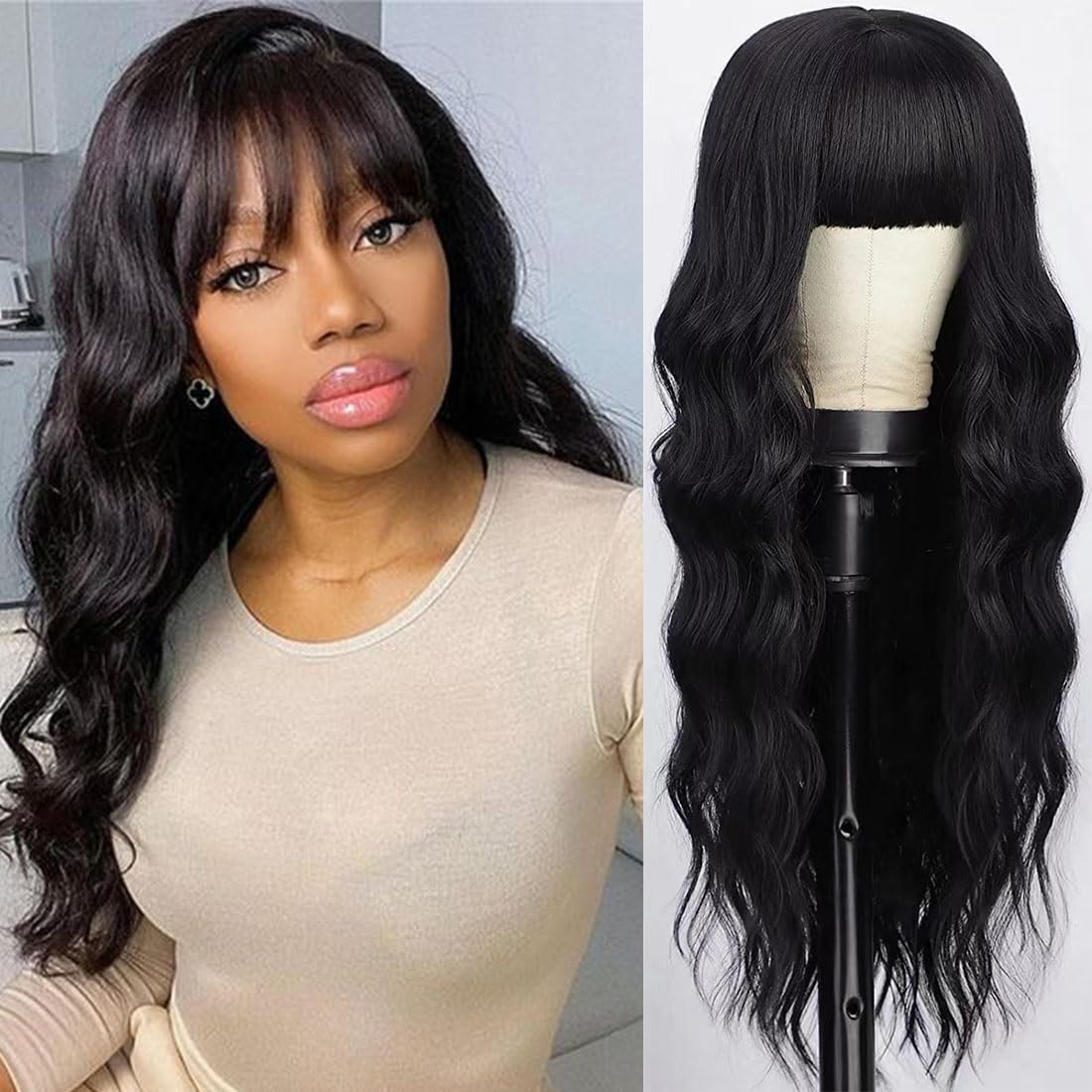 Human Hair Clip-in Bangs with Body Wave Headband Wig Body Wave Human Hair Wig With Bangs Natural Look | OQ HAIR  main image 4