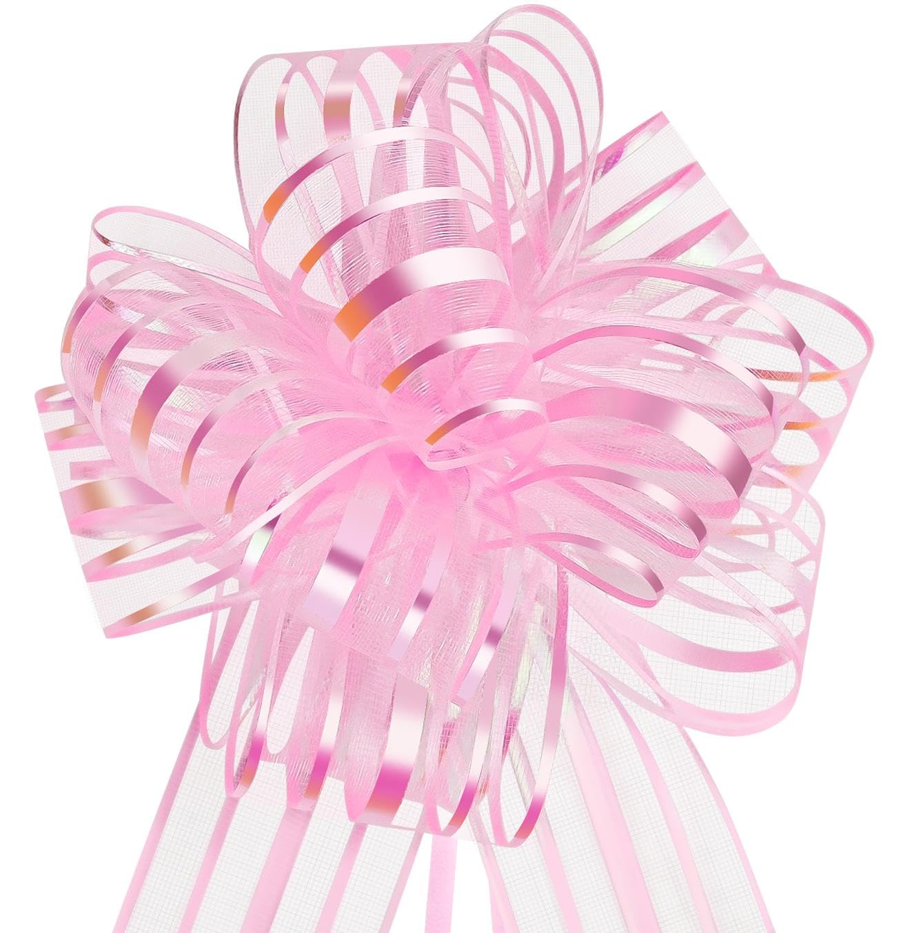 HHXUUAN 6pcs 6 Inch Large Organza Pull Bows for Gift Wrapping, Light Pink Ribbon Bows for Baskets Wedding Christmas Valentine's Day