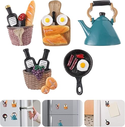 Miniatura 2 de Bonitos imanes para refrigerador, 5 imanes de nevera, juguete de cocina, resina 3D, calcomanías artificiales para puerta de refrigerador, pan