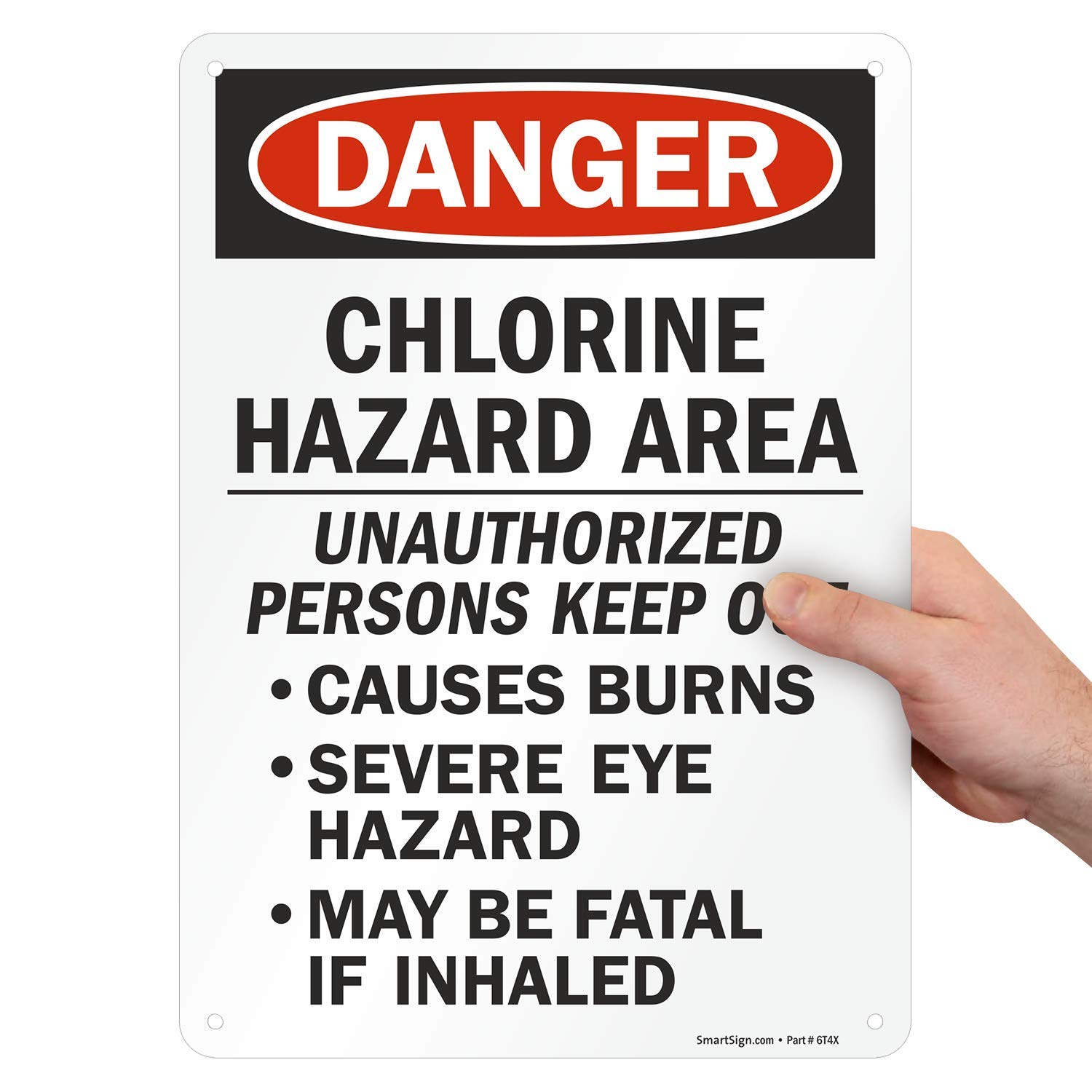 SmartSign Aluminum OSHA Safety Sign, Legend"Danger Chlorine Hazard