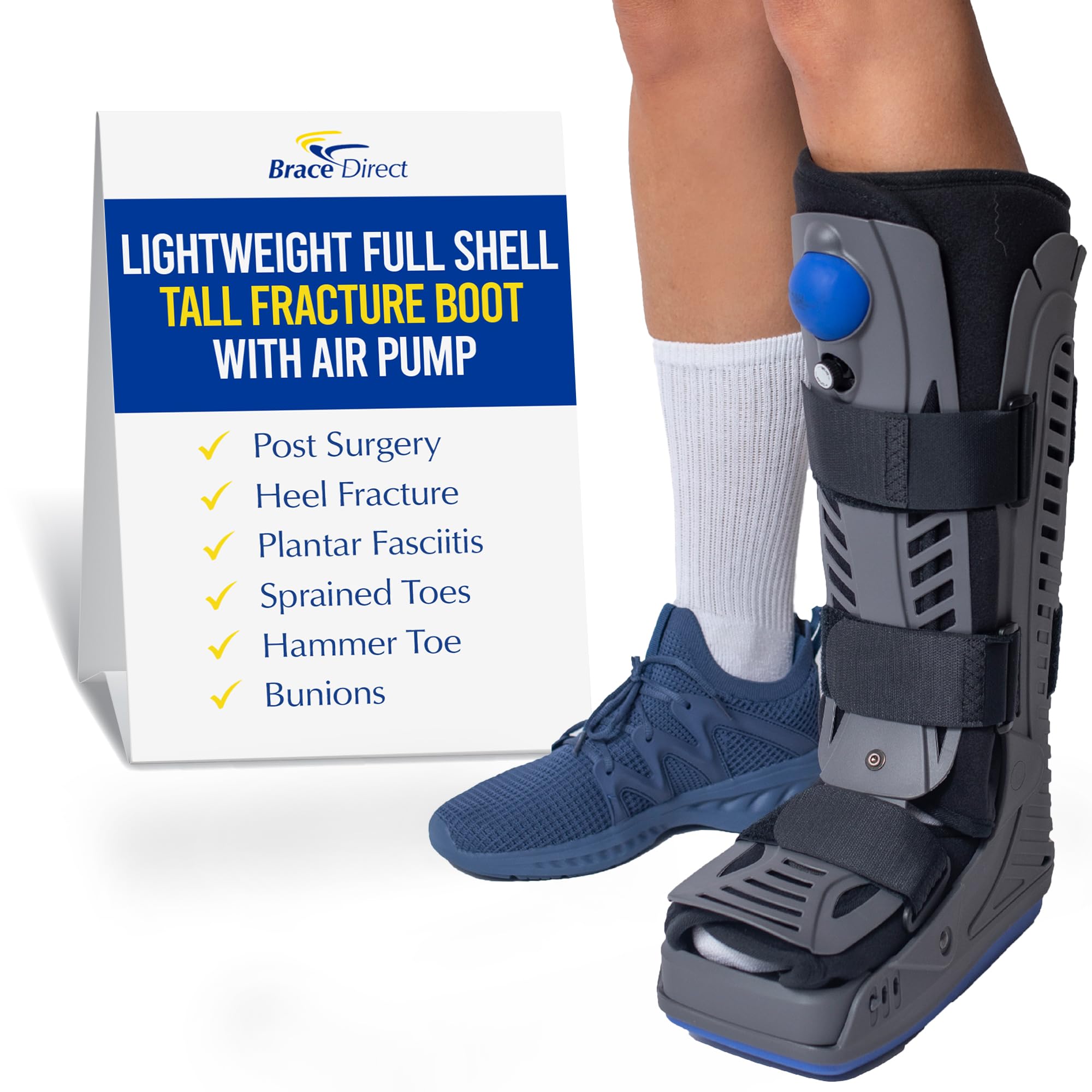 Brace Direct Lightweight Full Shell Walking Boot with Air Pump – Tall Orthopedic Support for Foot & Ankle Fractures, Sprains, Achilles Tendonitis, Medium (US Shoe Men 7.5-10 / Women 8.5-11.5)