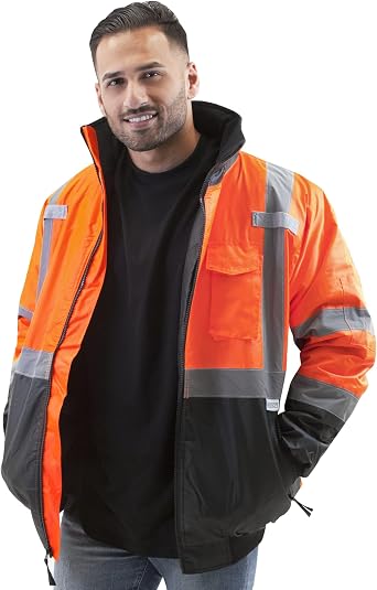 JORESTECH Hi-Visibility Reflective Bomber Jacket for Men, Waterproof, Winter Safety Jacket for Construction and Roadway Work