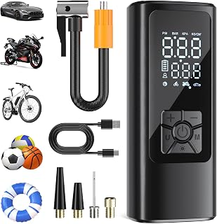 HOVVIDA Draagbare Bandenpomp, Draadloze Autobandenpomp 150 PSI (10,3 bar), Snel oppompen, Automatische uitschakeling, 5200 mAh, LED, Luchtpomp voor Auto, Motor, Fiets, Bal