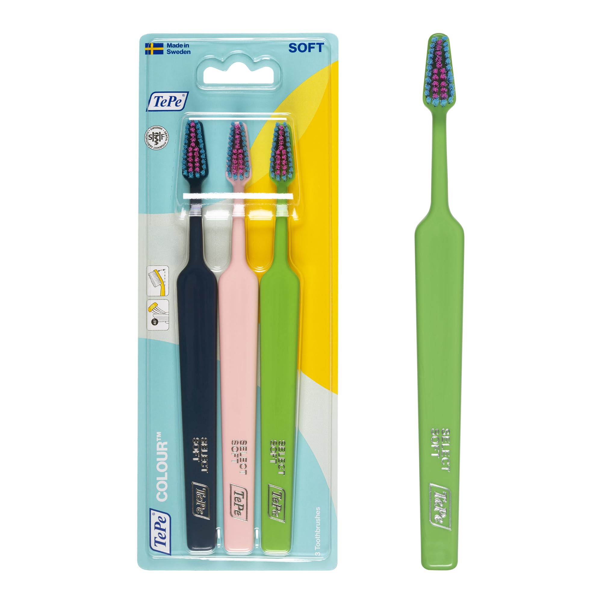 TePe Colour Toothbrush, Soft, Mixed Pack, 3pcs