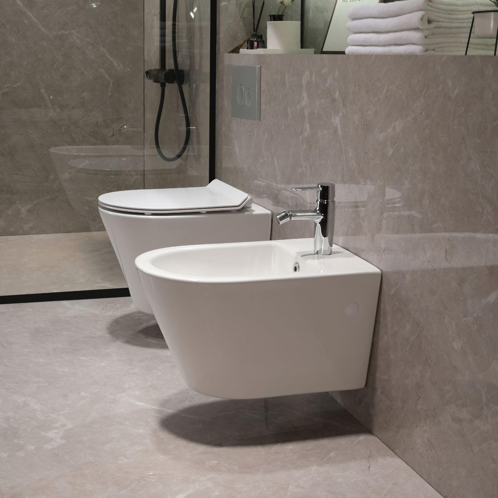 Bidet da parete con foro per rubinetto e troppopieno, bagno in ceramica bianca, bidet senza bordo, 525 x 365 x 300 mm, per bagno in ceramica bianca