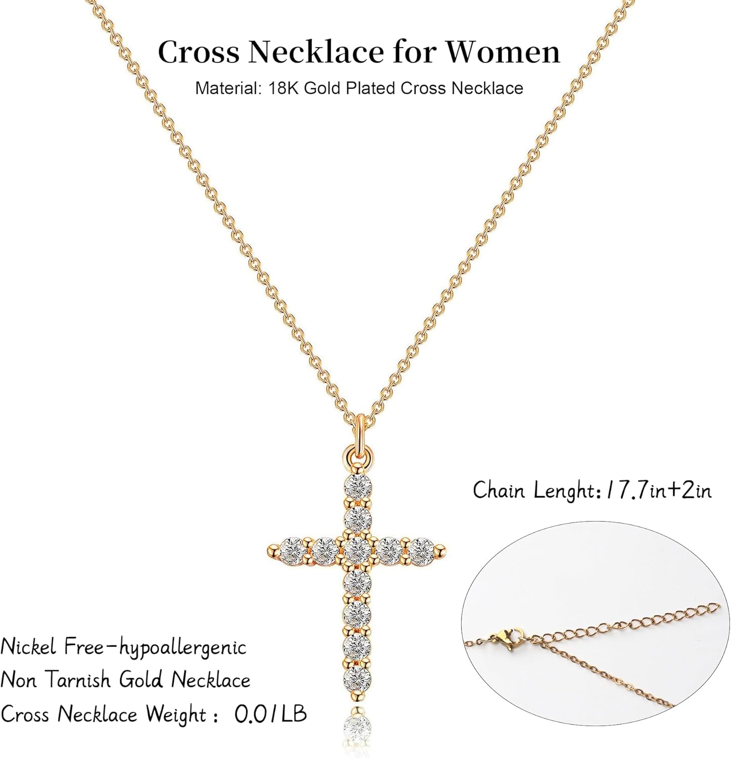 Crown Cross Necklace for Women, 14K Gold Silver Cubic Zirconia Crown Cross Necklace, Diamond Gold Silver Cross Necklaces, Dainty Cross Faith Simple Trendy Charm Jewelry Gift for Women - Image 4