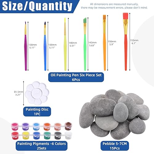 Miniatura 2 de Glarks Kit de pintura de roca de 34 piezas, incluye 15 piedras de pintura plana de 2 a 3 pulgadas, rocas de río, 12 colores no tóxicas lavables, 6