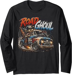 Halloween Road Ghoul Tow Truck Vintage Car Design Long Sleeve T-Shirt