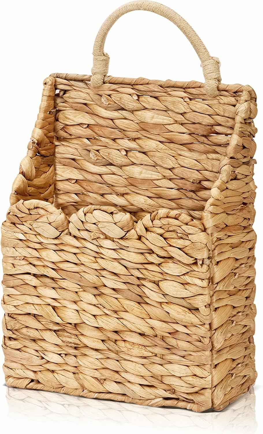 Wicker Hanging Baskets Scalloped Wall Baskets Decor Handmade Woven Hanging Basket Foldable, for Front Door Home Garden Pantry Farmhouse Rustic Decor