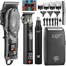 Men's Professional Cordless Hair Clippers &amp; Trimmer Kit, 4-in-1 Electric Shaver Set with LED Display, Waterproof Body Groomer, Nose Trimmer &amp; T-Blade for Bald Head, Full Barber Kit (Gray)