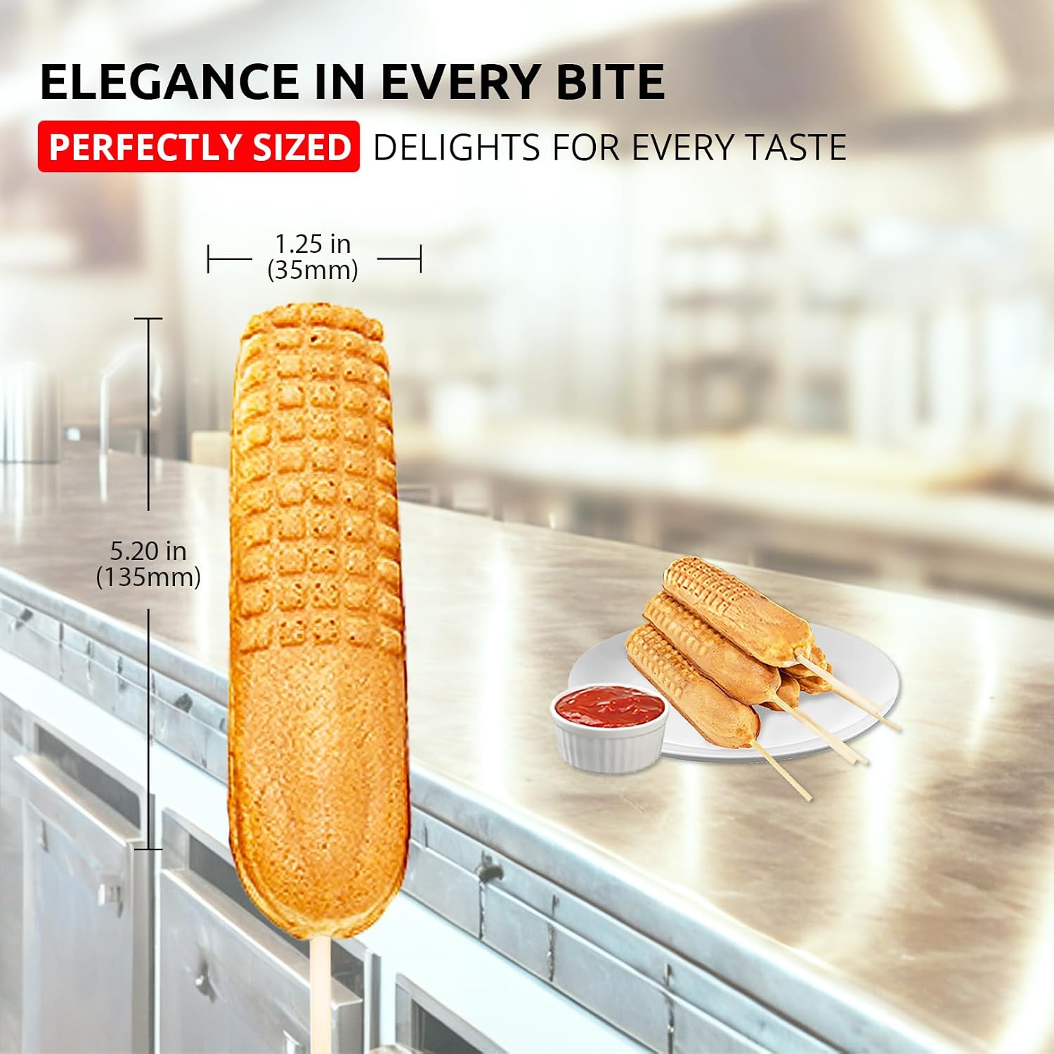 ALDKitchen Corn Dog Waffle Maker for Commercial Use | 6 Hotdog Waffles on a Stick | Stainless Steel | 110V (6 Corn Dogs)