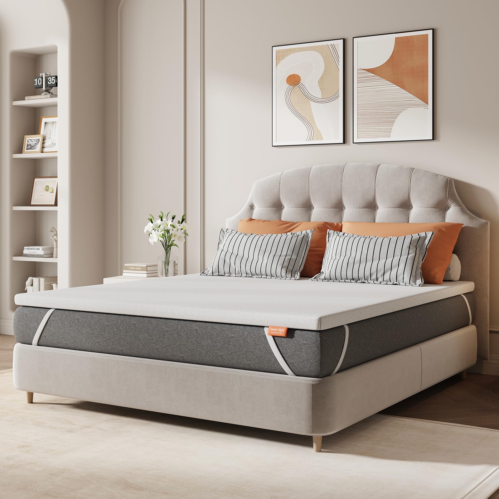 Sweetnight Topper Colchón con Espuma de Memoria en Gel, 80 x 190 cm, Grosor de 10 cm, con Fondo Antideslizante, Sobrecolchón de Espuma Soportiva con Tejido Suave y Transpirable, Extraíble y Lavable