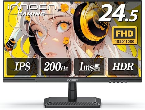 INNOCN Gaming Monitor 24.5" 200Hz IPS 1ms GTG Full HD Non-Glossy Frameless PS5/Xbox Support Adaptive-Sync VESA 100x100 HDMI 2.0/DP1.4 Connectivity 25G2G