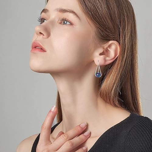 Miniatura 4 de Aretes de perlas negras para mujeres y niñas, aretes de gota cultivados de agua dulce negra de plata de ley 925, aretes hipoalergénicos de perlas