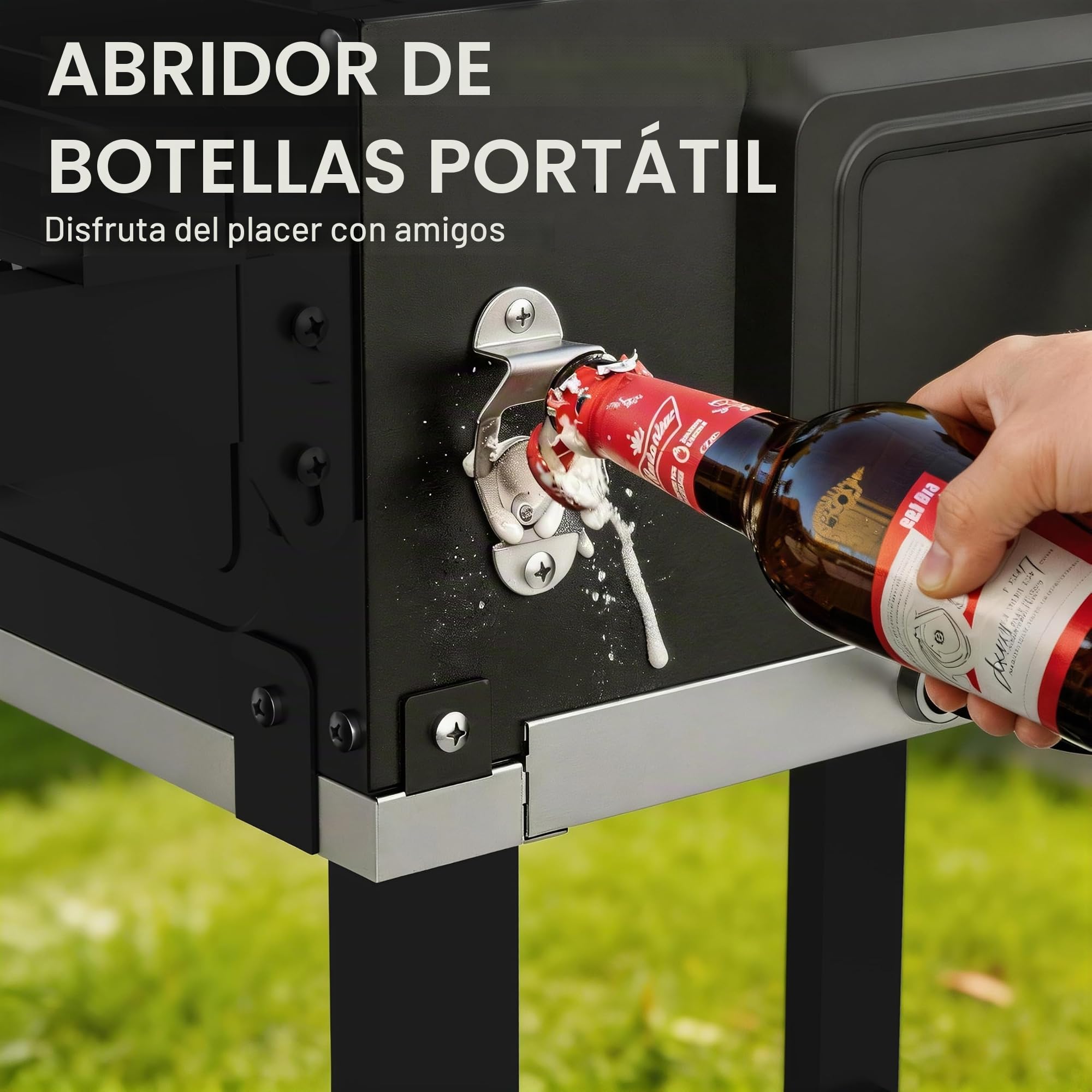 TEENO XXL Barbacoa de Carbón de Madera, Termómetro Integrado, Chimenea, Sacacorchos y Unidad de Ahumado, Barbacoa XXL con Parrilla para Mantener Caliente, Fiestas y Reuniones Familiares