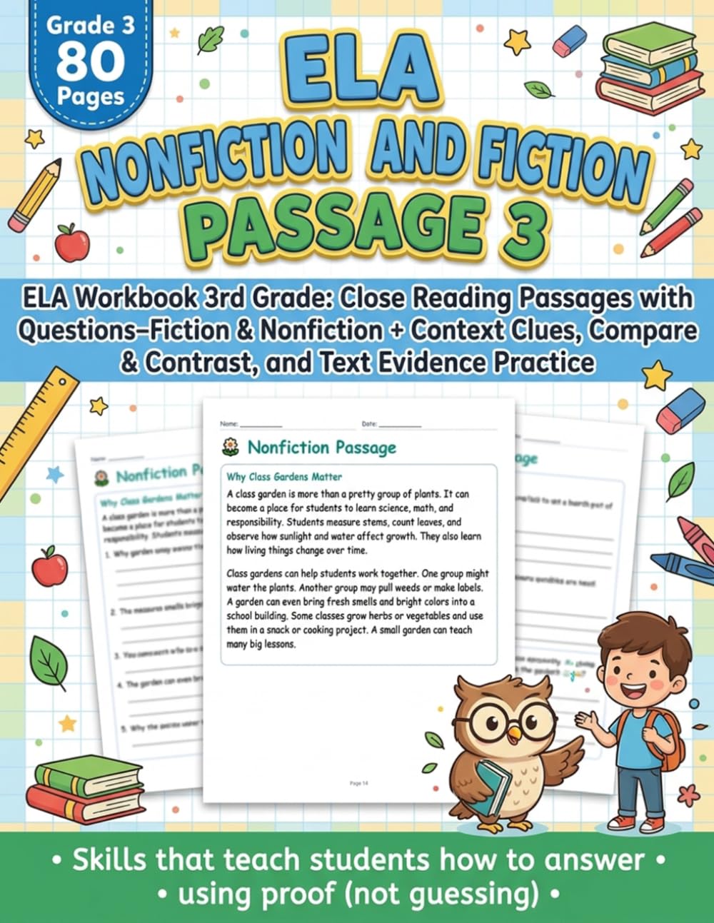 Ela nonfiction and fiction passage 3: ELA Workbook 3rd Grade: Close Reading Passages with Questions—Fiction & Nonfiction + Context Clues, Compare & Contrast, and Text Evidence Practice