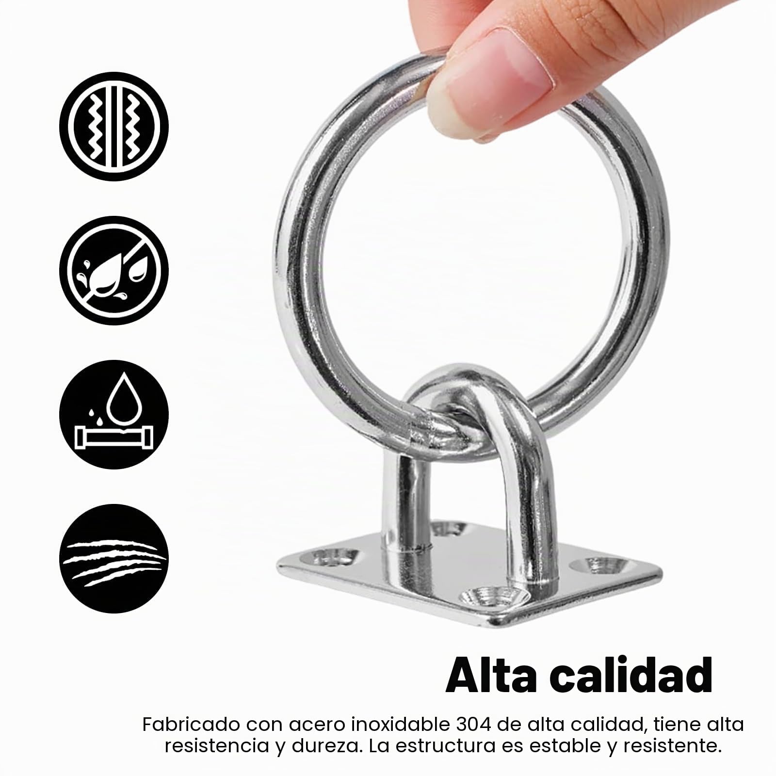 PARFCO Ganchos Anclaje Pared, 4 Piezas 304 Acero INOX Anillo para Atar Caballos, Ojal 8 mm, Cuadrado Argollas para Pared, con Tornillos y Tubo Expansión, para Columnas Madera, Paredes, Techos | Placa de ojo de acero inoxidable 304 con anillo y ojal de 8 m