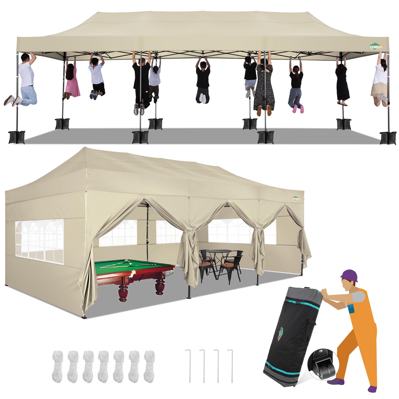 COBIZI 10x30 Heavy Duty Pop up Canopy Tent with Sidewalls Commercial Canopy