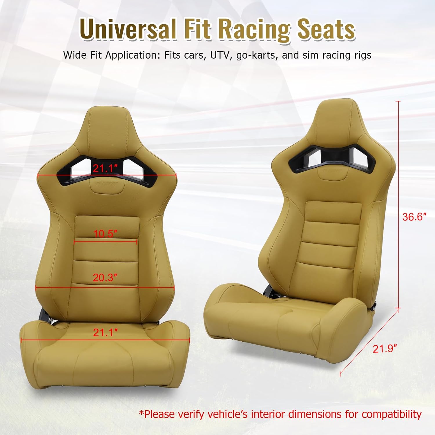 FREEMOTOR802 Reclining Sim Racing Seats with Dual Lock Slide Rails, Universal Fit Ergonomic Performance Car Sport Seats, Brown PU Grainy Texture, Pair
