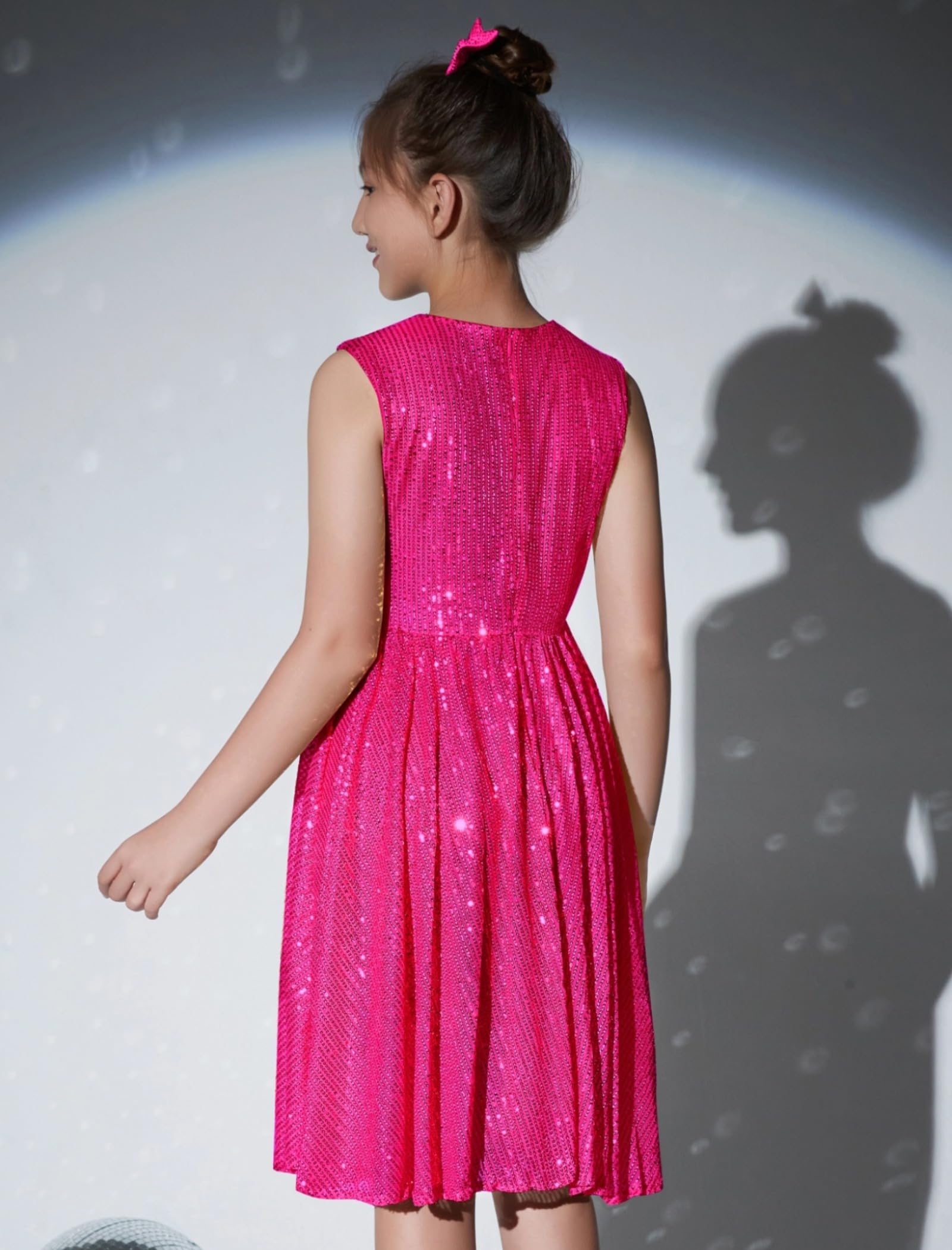 EXARUS Vestido brillante para niñas, sin mangas, con lentejuelas, para fiestas, ocasiones especiales, vestido formal de secuencia