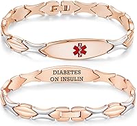 Vista 34 de LinnaLove Pulseras de alerta médica personalizadas para mujer, pulseras médicas de emergencia de acero inoxidable con grabado gratuito (7.5)