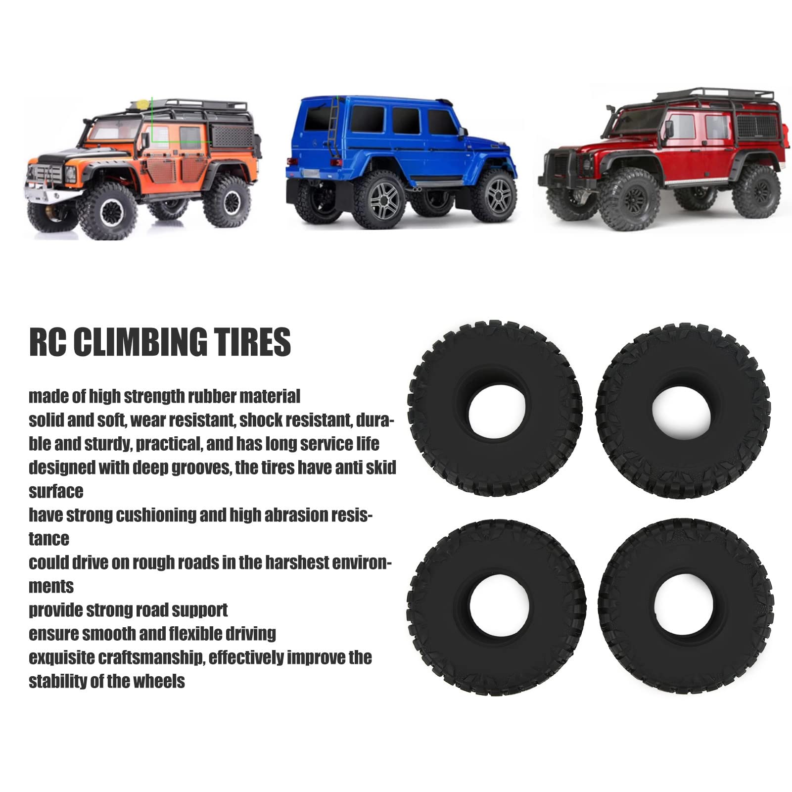 RC Crawler Opony 1,9 cala Wysoka wydajność gumowa opony zamienne dla Traxxas Hsp Axial SCX10 D90 HPI Black 4 szt.