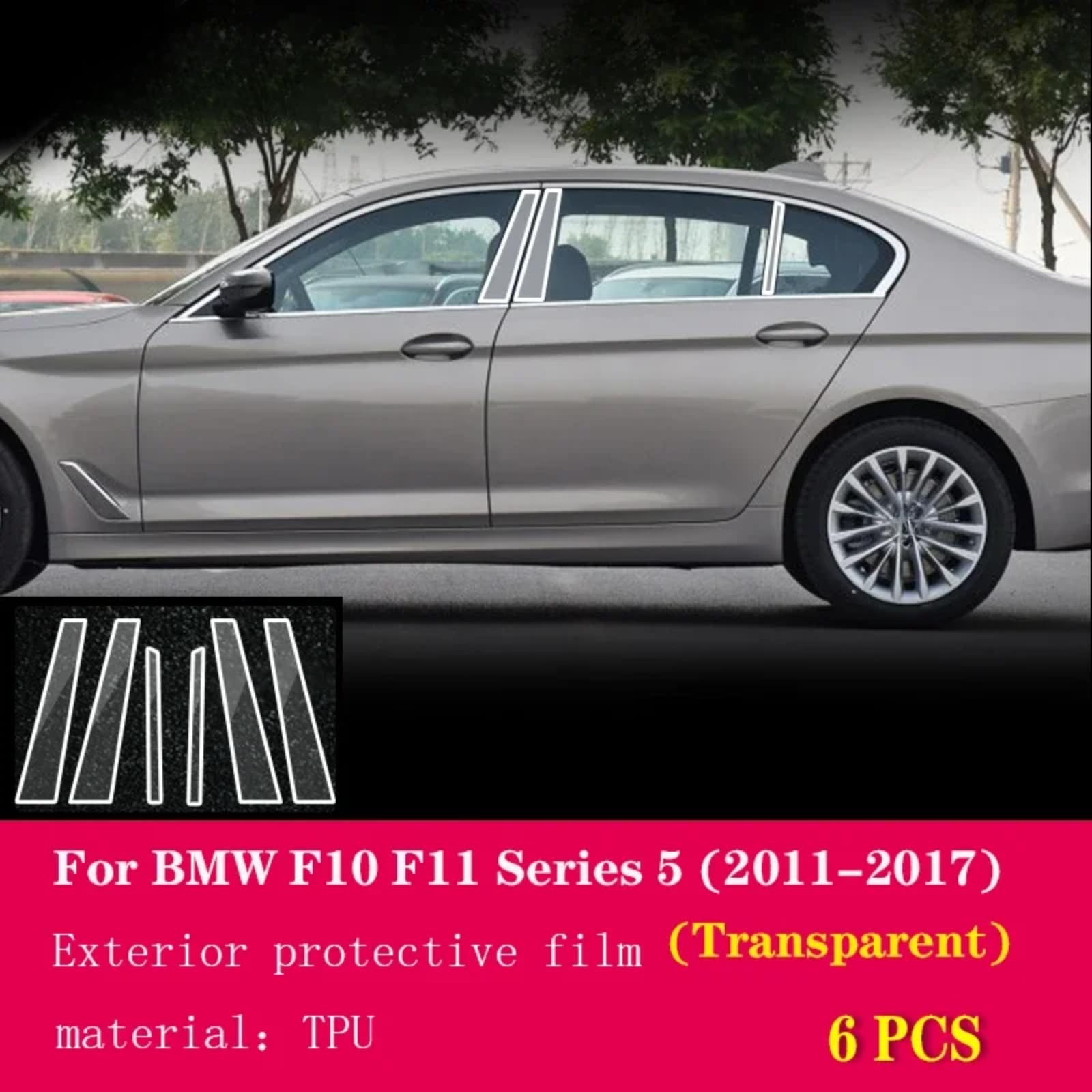 Pellicola protettiva per carrozzeria auto B C per lunotto, antigraffio, in TPU PPF, per BMW F10 F11 Serie 5 2011-2017 (trasparente)