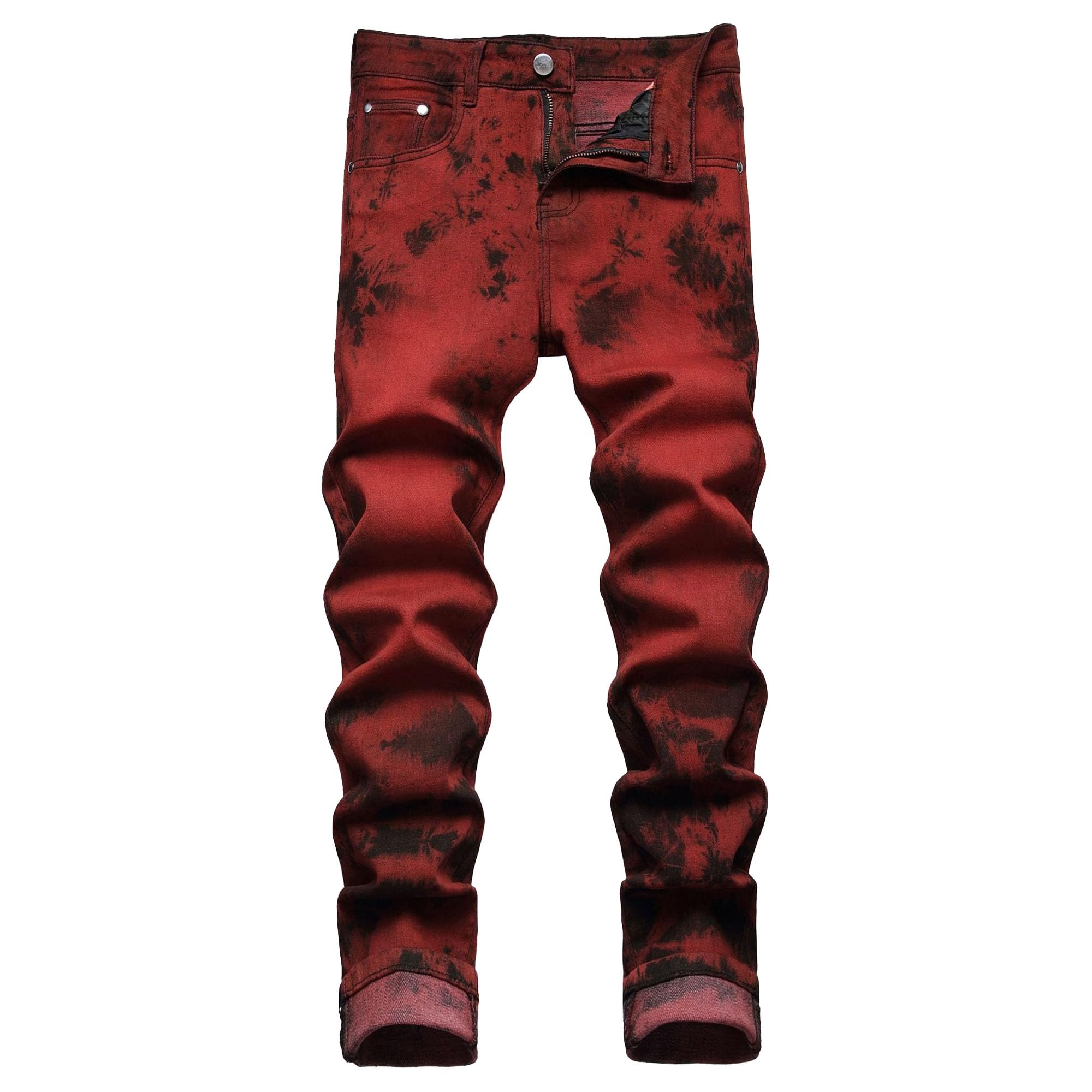 Jeans for Men Skinny Stretch Straight Leg Slim FitDenim Pants Hip Hop Streetwear Jean Trousers (Red,34)