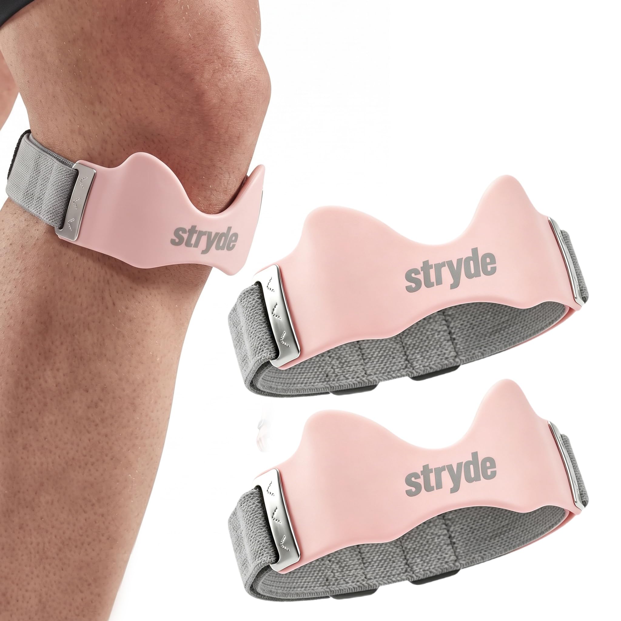 Purelora Stryde Precision Knee Strap, Professional Knee Support for women and Men, Stryde Precision Strap, Adjustable Strap for Fits All, for Hiking, Soccer, Tennis, Basketball, Running (2pcPink)