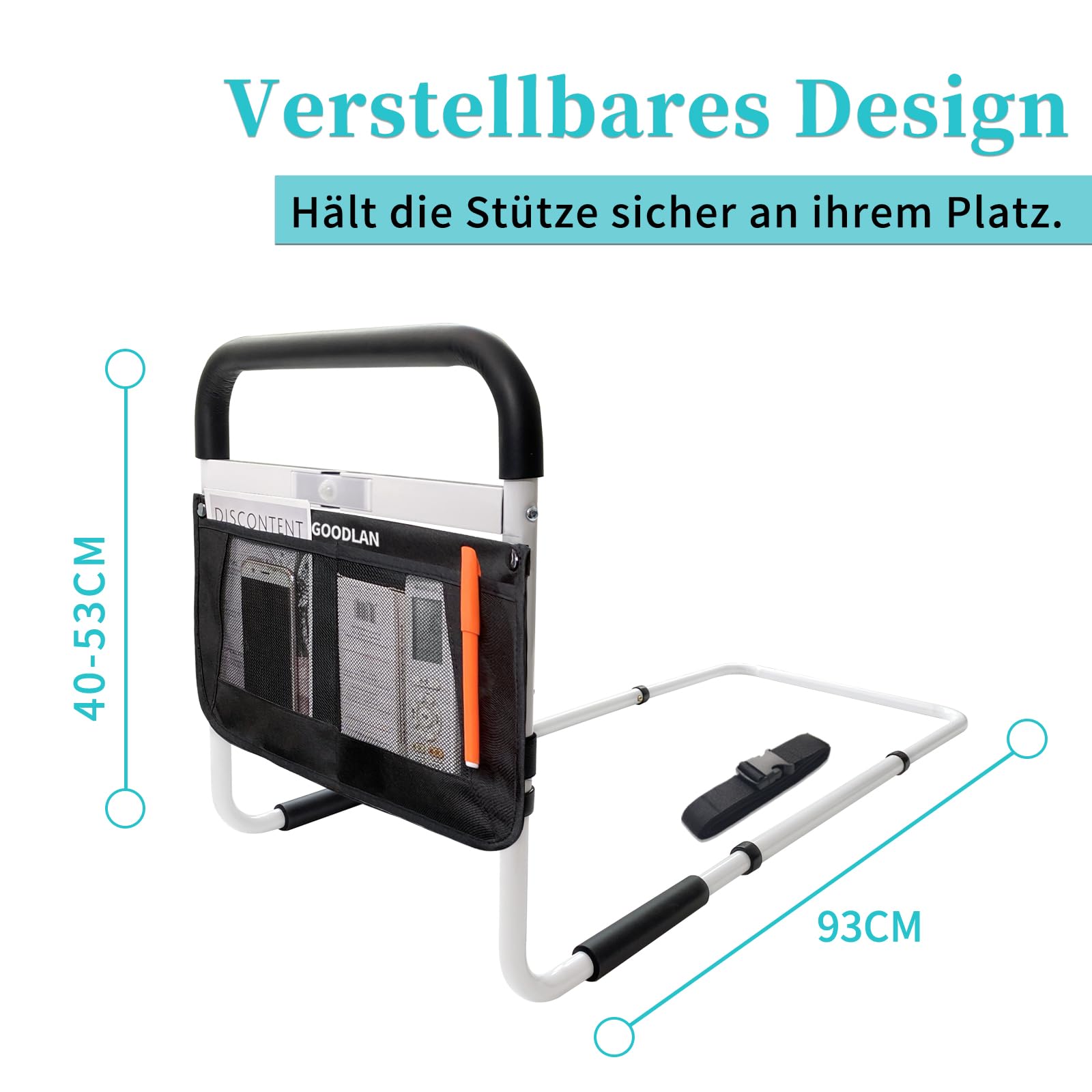 Aufstehhilfe Bett, Haltegriffe für Senioren, Seitenschutz Bett Einstiegshilfe, Höhenverstellbarer Haltegriff für Senioren, mehr Unabhängigkeit und Komfort,Schutzgeländer Ältere (Weiß mit warmem Licht)