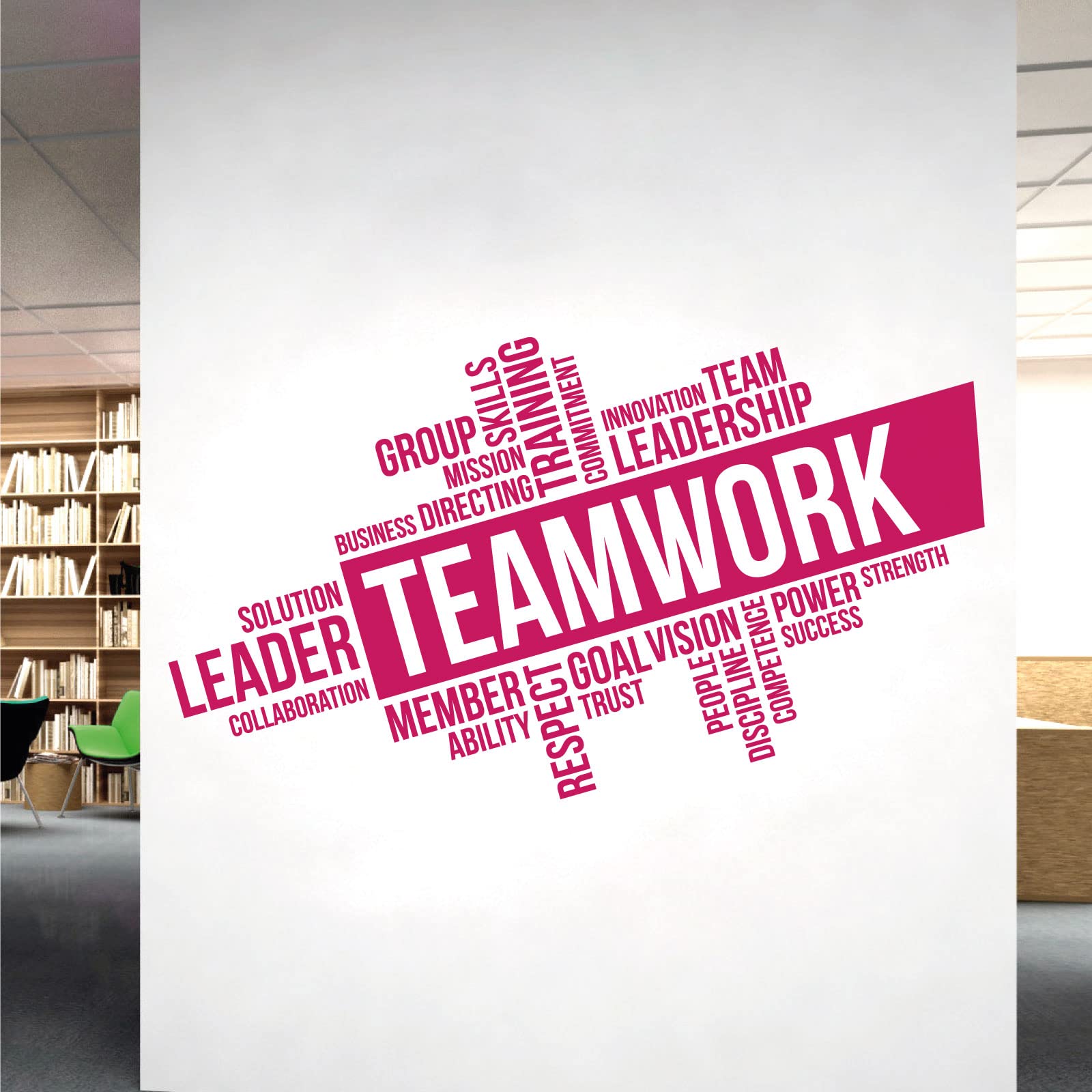 Corporate Wall Art Sticker - Teamwork, Leadership, Training, Skills Goal, Respect... - Company Office, Conference Room [Large] [Magenta]