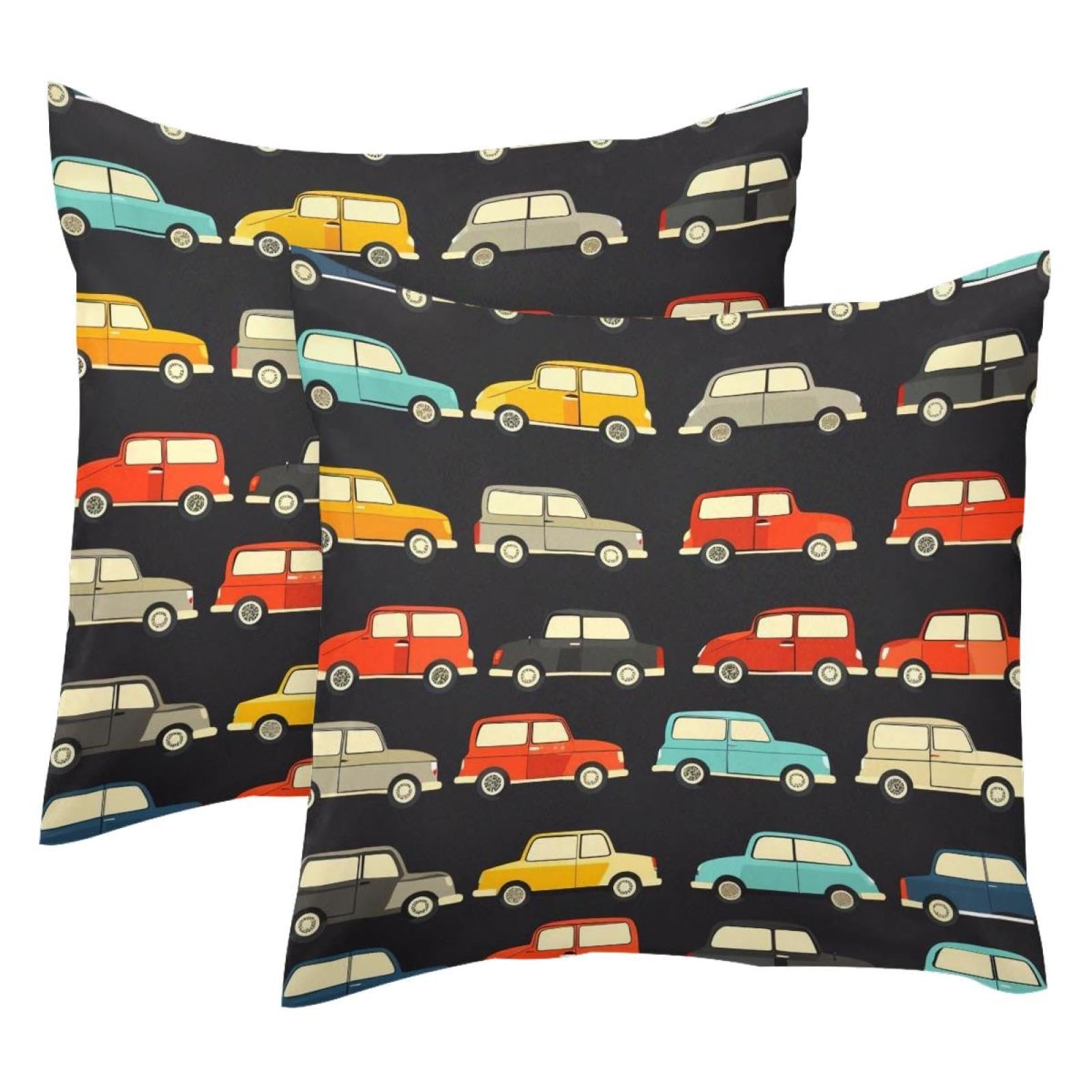 Housses de coussin colorées en velours 50x50 cm lot de 2 motif voiture pour déco canapé salon