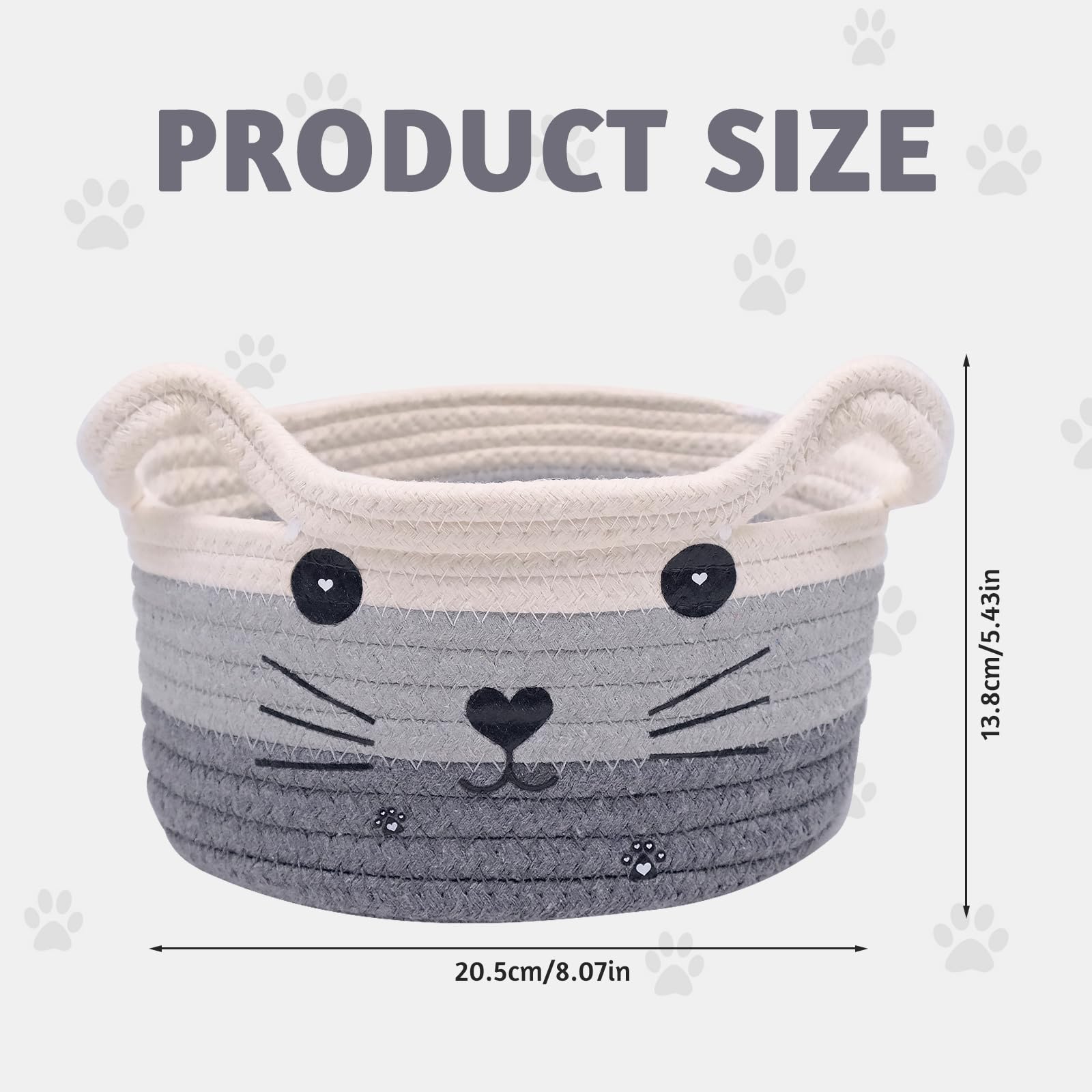 inheming Cute Cat Toy Basket, Cotton Rope Basket, Cat Basket Storage ,Woven Basket Organizer - Image 2