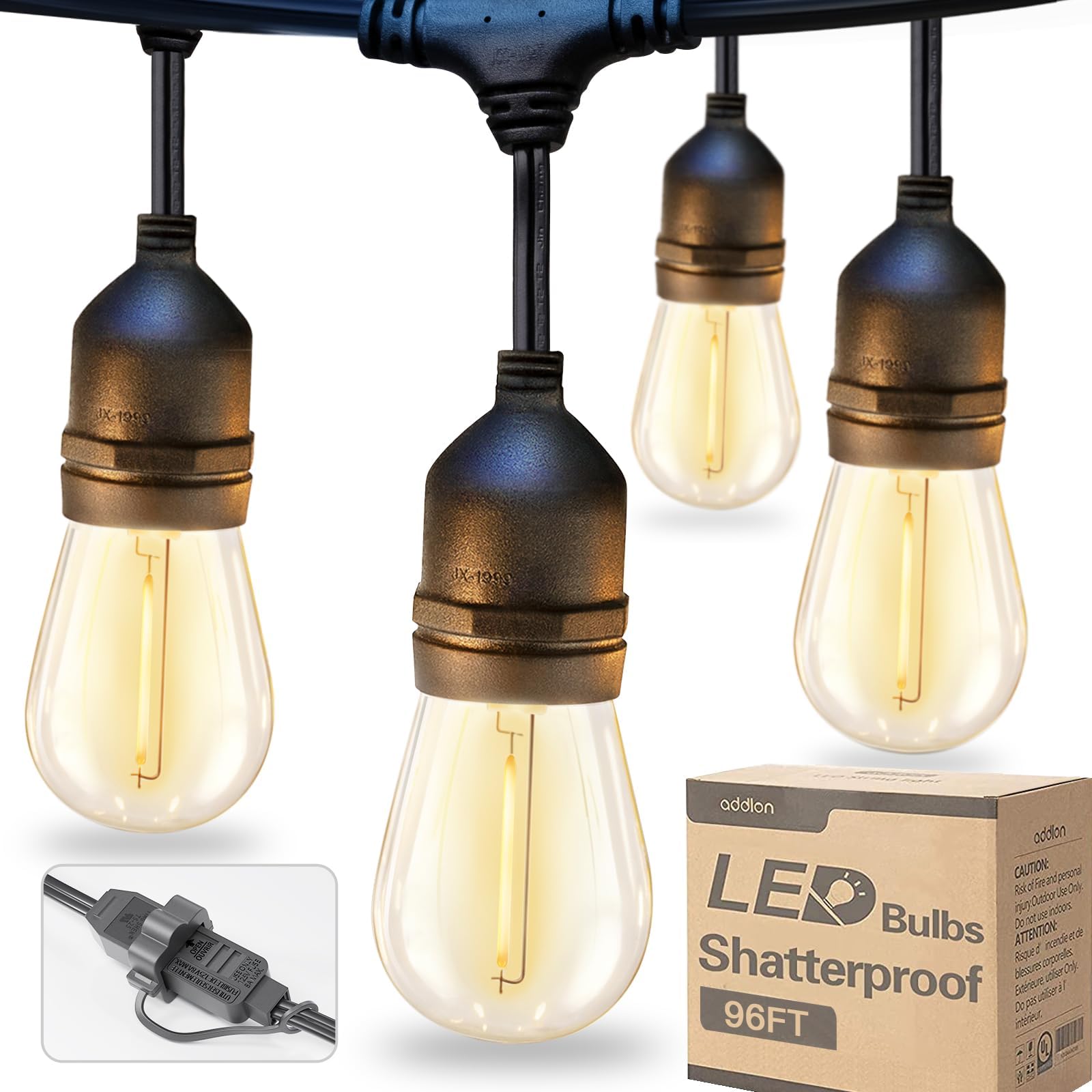 Enbrighten LED Bistro Outdoor String Lights, 12ft, 6 Shatter Resistant