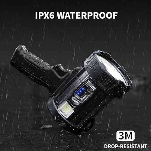 Miniatura 6 de LBE Foco recargable para exteriores  100000 lúmenes solar de mano LED linterna con luz de mazorca y paneles solares  Luz de punto ligero y portátil