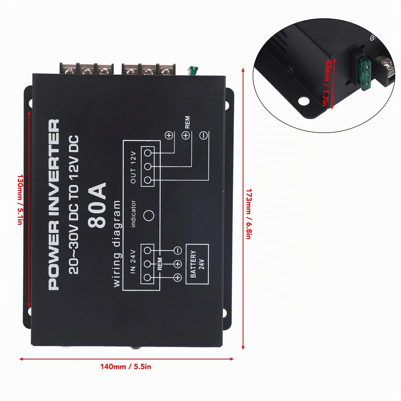 Convertidor de Voltaje 24V a 12V Reductor de Corriente con Control de Temperatura y Carcasa de Hierro para Camiones Autobuses Caravanas SUV y Vehículos Compatible con Dispositivos Electrónicos