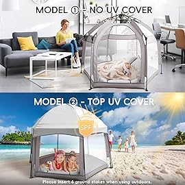 Palopalo Pop Up Baby Playpen with UPF50+ Canopy & Mat, Indoor & Outdoor Foldable Play Pen for Babies and Toddlers, Portable Baby Beach Tent with Travel Bag, Pop Up Pack and Play Yard, Grey