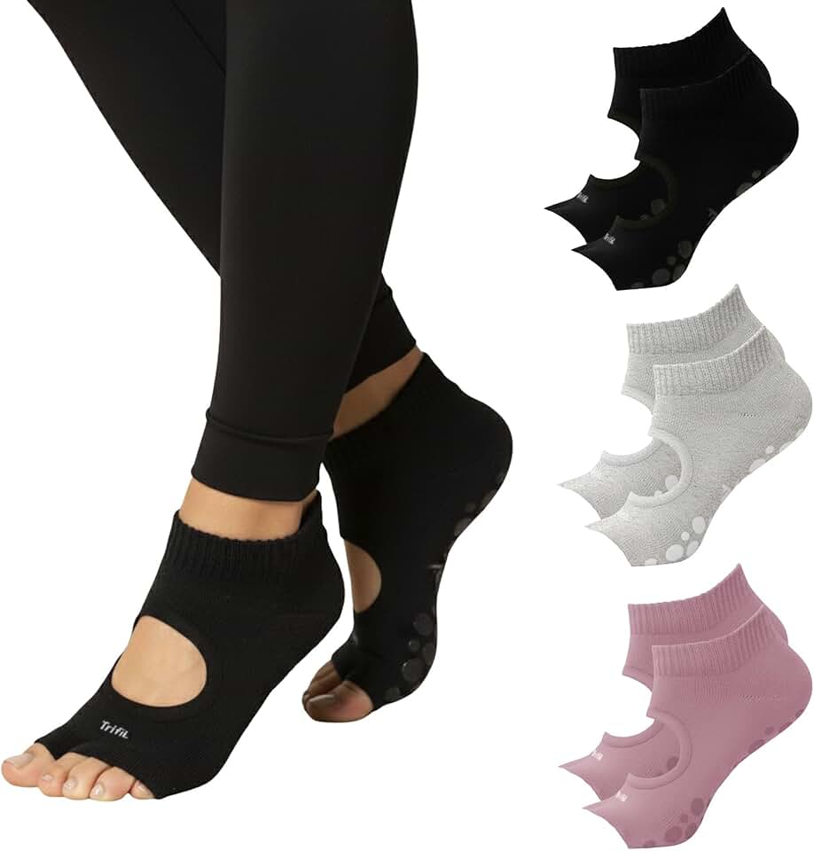 Kit 3 Pares de Meia Trifil Sem Dedos Antiderrapante Pilates Cotton Atoalhada