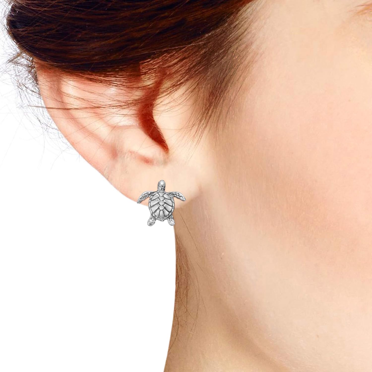 AeraVida 15mm Nautical Textured Swimming Sea Turtles .925 Sterling Silver Stud Earrings | Casual Sterling Silver Studs for Women | Animal Jewelry Gift for All Occasions - Image 5