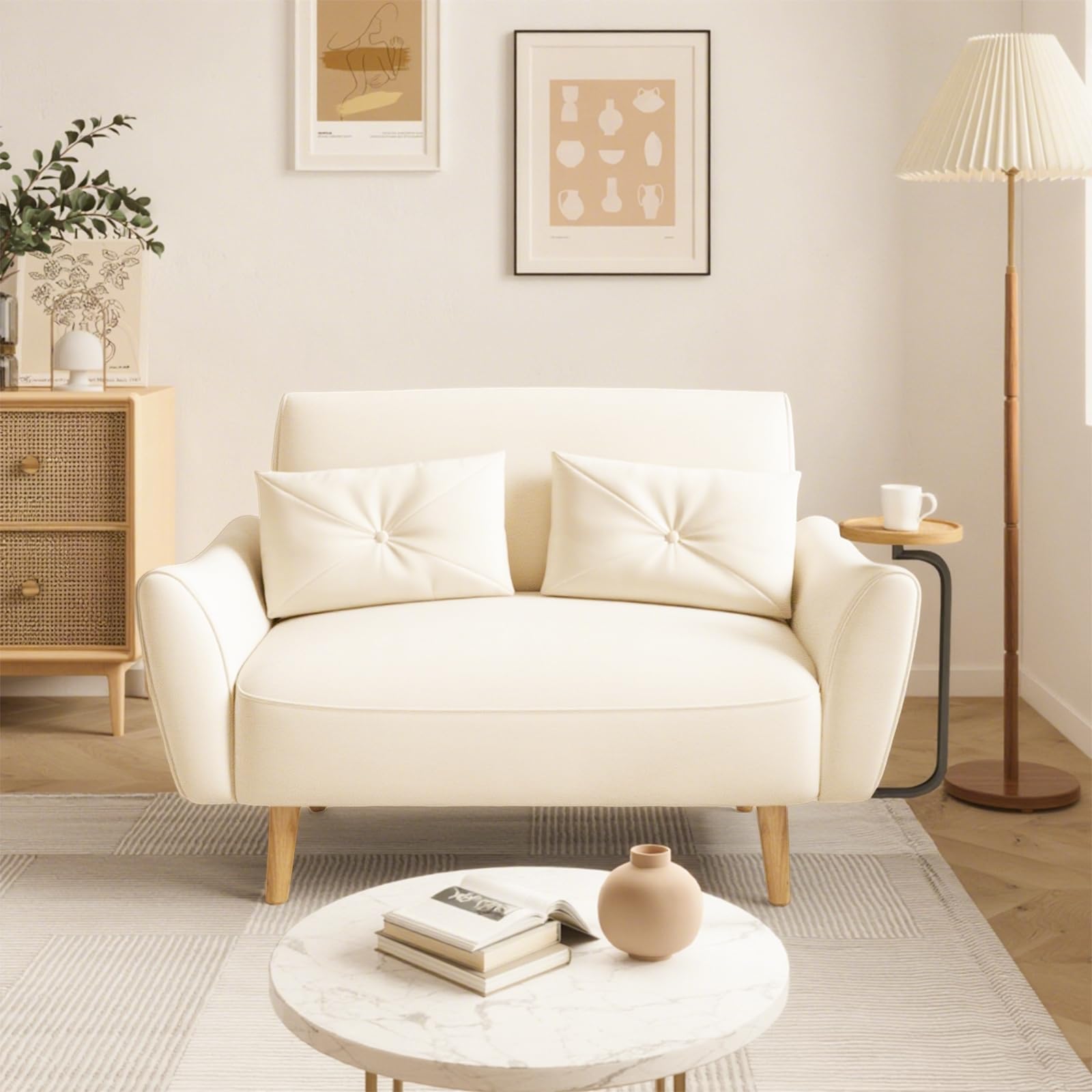 Velvet Loveseat Sofa with Wooden Tray