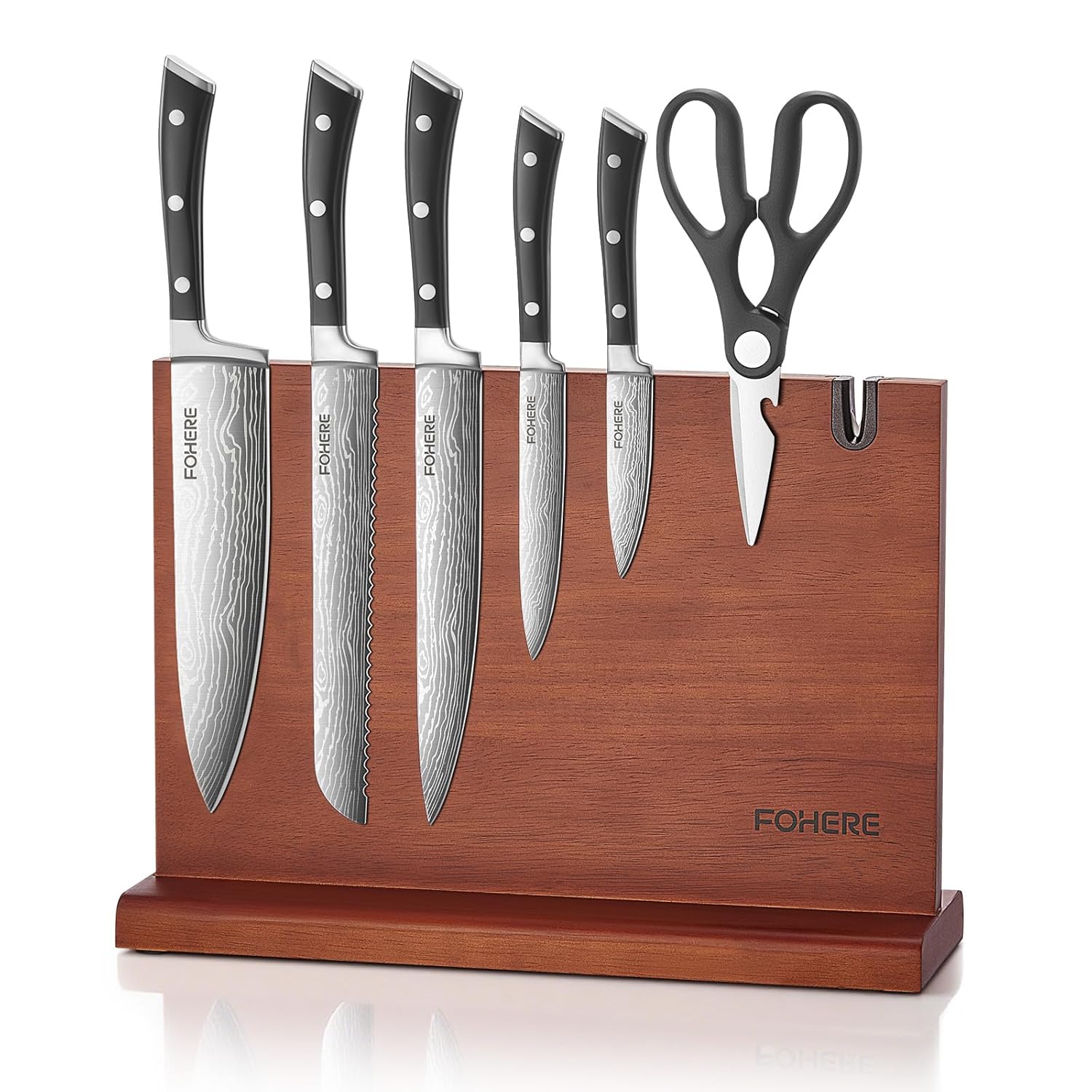 Kitchen Knife Set FOHERE Knives Set with Magnetic Knife Holder and Sharpener 7 Pieces Sharp Chef Knife Set